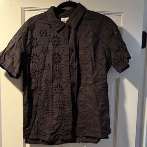 American Eagle Black Floral Button Down Short sleeve Shirt